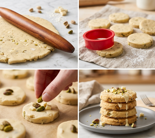 Buttery Pistachio & White Chocolate Shortbread