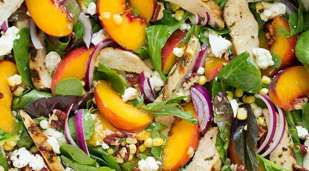 Grilled Vanilla and Peach Goats Cheese Salad